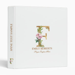 Gold and flowers lettering Monogram F Binder