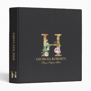 Gold and flowers lettering Monogram H 3 Ring Binde Binder