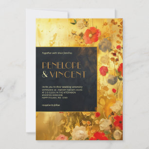 Gold and Flowers Wedding Invitation