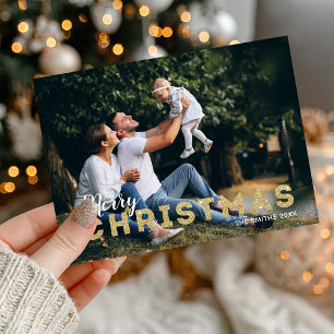 Gold and Glitter Christmas Magnetic Photo Card