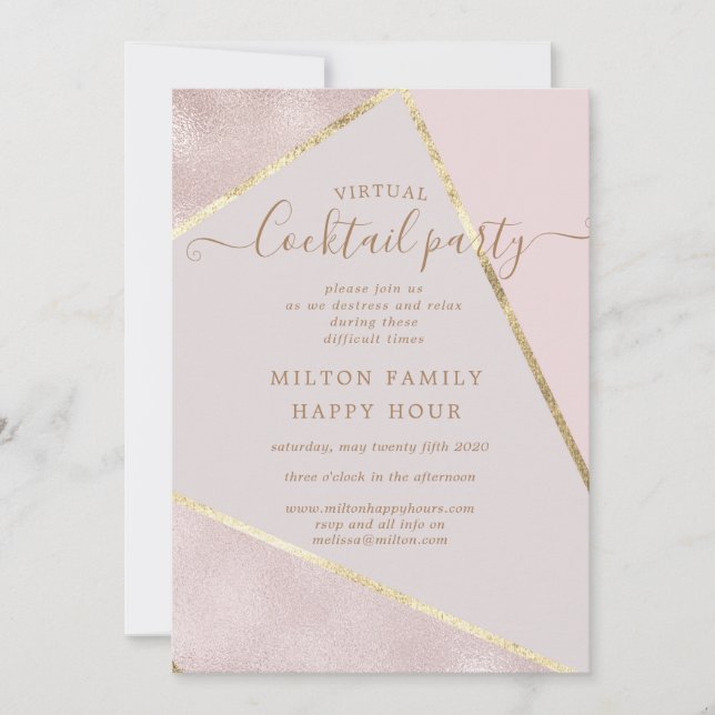 gold and glitter faux foil virtual cocktail party invitation (Front)