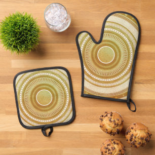 Gold and Glitter Mandala Oven Mitt & Pot Holder Set