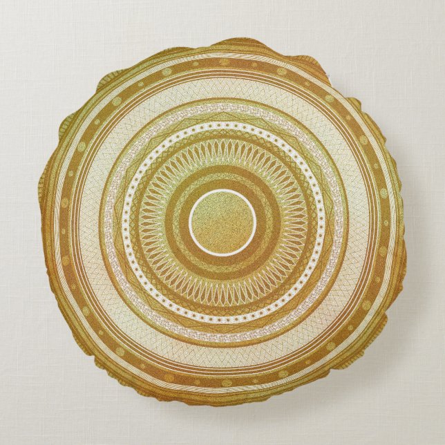Gold and Glitter Mandala Round Pillow (Back)