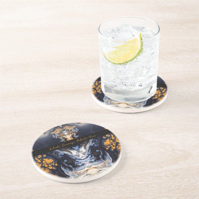 Gold and Glitter marble texture Sculpted Serenity Coaster (Side)