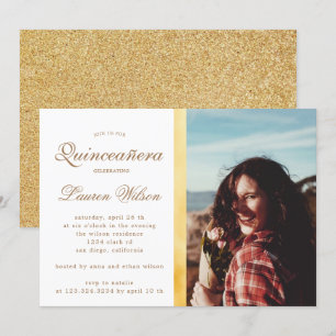 Gold and glitter Quinceanera Photo Invitation