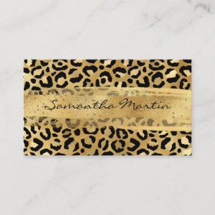 Gold and Golden Foil Leopard Brush Stroke Business Card