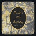 Gold and Gray Agate 21st Birthday Square Sticker<br><div class="desc">Pretty birthday party sticker with gray and gold geode marble agate. The words can be changed to suit your own details or requirements. Would be perfect for any age and even sweet sixteen.</div>