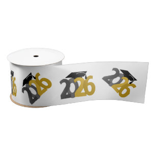Gold and Gray Class of 2026 Graduation Satin Ribbon