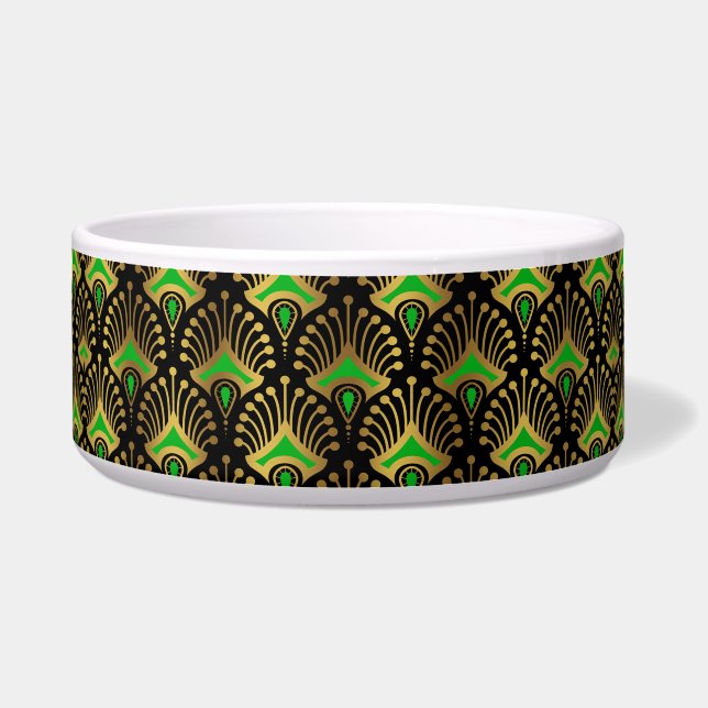 Gold and green Art Deco pattern on black (Front)