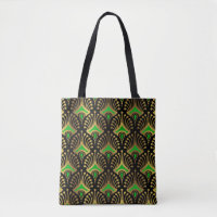 Gold and green Art Deco pattern on black
