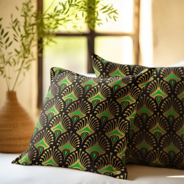 Gold and green Art Deco seamless pattern Throw Pillow (Creator Uploaded)