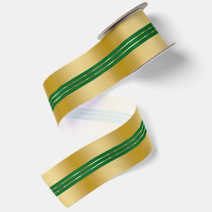 Gold and Green Background Shiny Stripes Accent Satin Ribbon