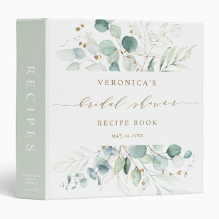 Gold and Green Botanical Bridal Shower Recipe Book Binder