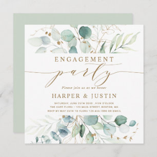 Gold and Green Botanical Engagement Party Square Invitation