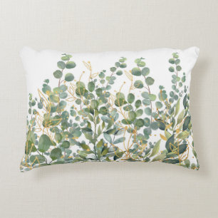 Gold And Green Botanical Eucalyptus Leaves Accent Pillow