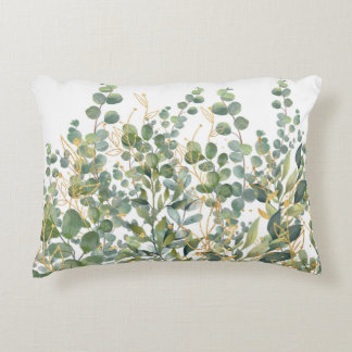 Gold And Green Botanical Eucalyptus Leaves Accent Pillow