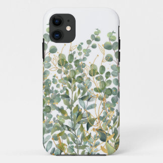 Gold And Green Botanical Eucalyptus Leaves iPhone 11 Case