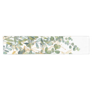 Gold And Green Botanical Eucalyptus Leaves Short Table Runner