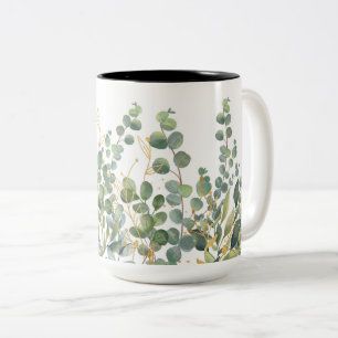 Gold And Green Botanical Eucalyptus Leaves Two-Tone Coffee Mug