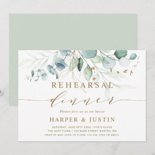 Gold and Green Botanical Rehearsal Dinner Invitation