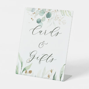 Gold and Green Botanical Wedding Cards & Gifts Pedestal Sign