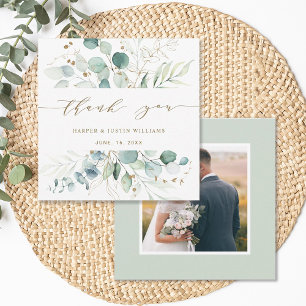 Gold and Green Botanical Wedding Photo Thank You Card
