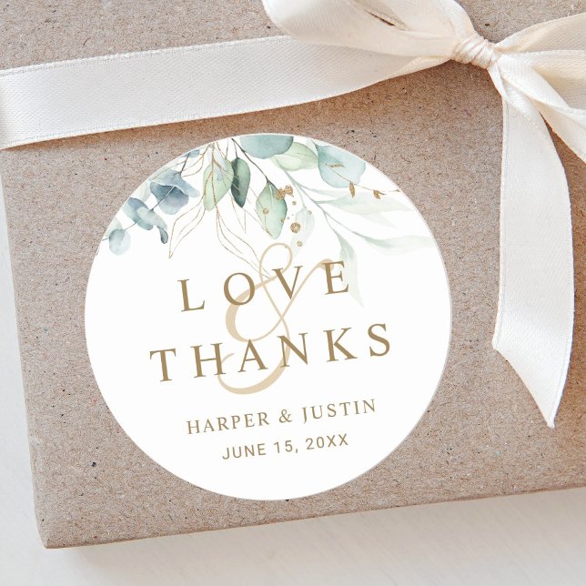Gold and Green Botanical Wedding Thank You Classic Round Sticker (Creator Uploaded)