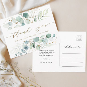 Gold and Green Botanical Wedding Thank You Postcard