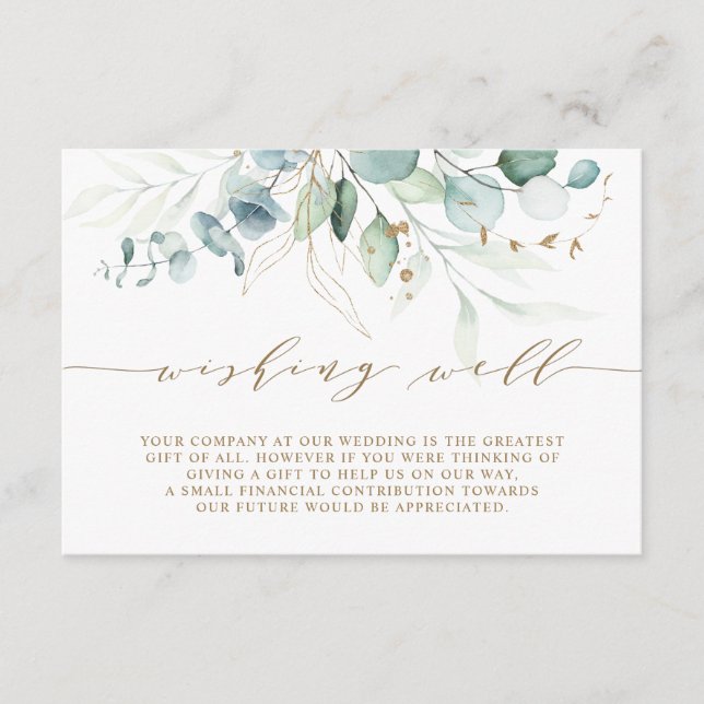 Gold and Green Botanical Wedding Wishing Well Enclosure Card (Front)