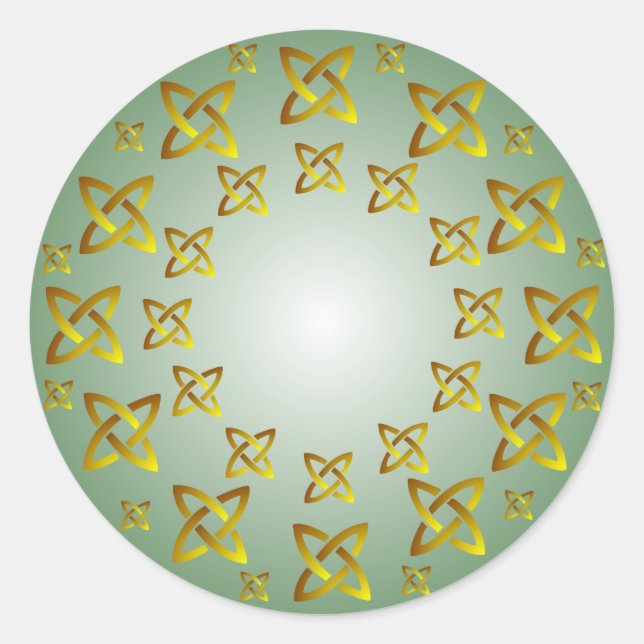 Gold and Green Celtic Knot Pattern Round Sticker (Front)
