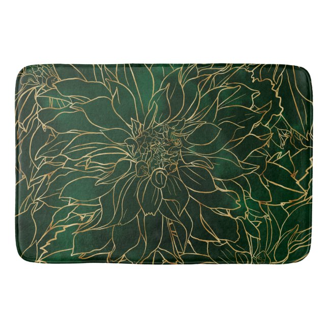 Gold and Green Dahlia Flower Bath Mat (Front)