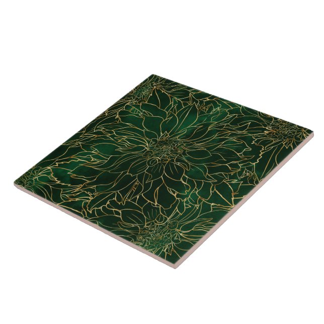 Gold and Green Dahlia Flower Tile (Side)