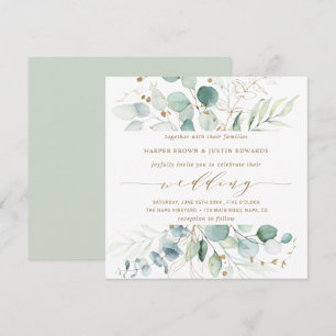 Gold and Green Elegant Botanical Wedding Square Invitation