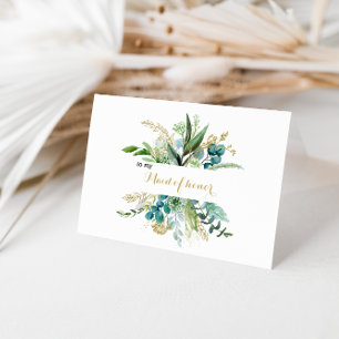 Gold and Green Eucalyptus Maid of Honour Thank You Card