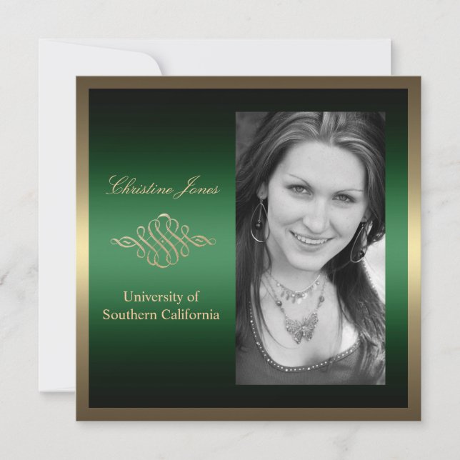 Gold and GREEN Graduation Invitation (Front)