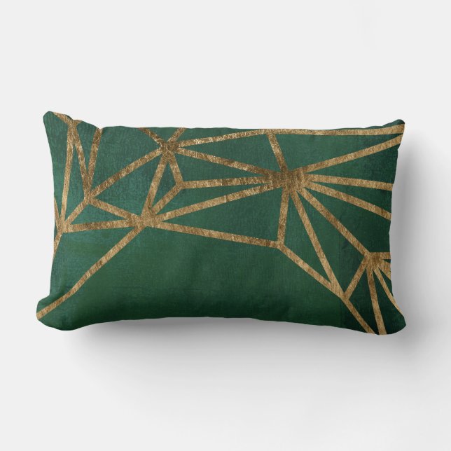 Gold and Green Jungle Web Lumbar Pillow (Front)
