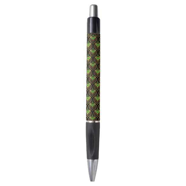Gold and Green on Black Art Deco Pattern Pen (Front Vertical)
