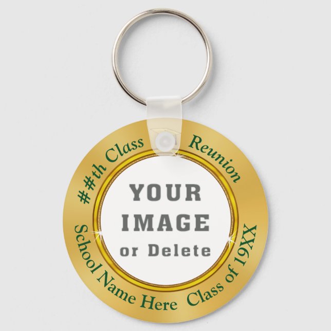 Gold and Green, Personalized Class Reunion Favours Keychain (Front)
