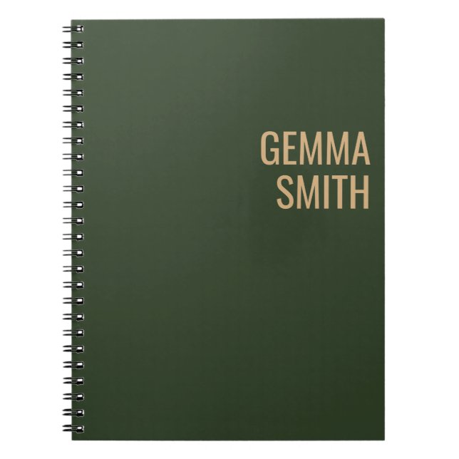 gold and green personalized monogram minimalist notebook (Front)
