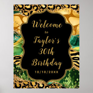 Gold and Green Safari Agate Birthday Welcome Poster