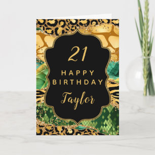 Gold and Green Safari Agate Happy Birthday Card