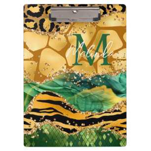 Gold and Green Safari Animal Print Agate Clipboard