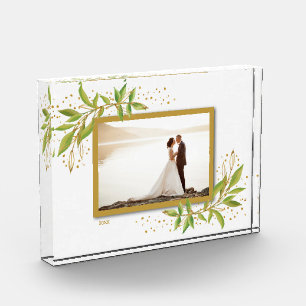 Gold and Green Watercolor Foliage Photo Block