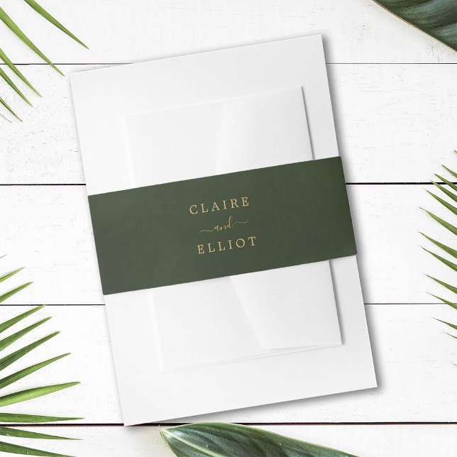 Gold and Green Watercolor Wedding Invitation Belly Band (Creator Uploaded)