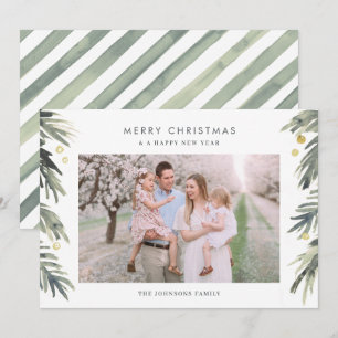 Gold and Green Watercolor Winter Foliage Holiday Card