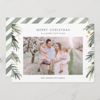 Gold and Green Watercolor Winter Foliage Holiday Card