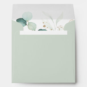 Gold and Green Wedding Pre-Printed Address Square Envelope