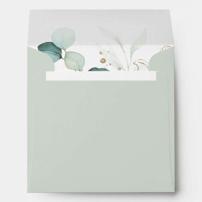 Gold and Green Wedding Pre-Printed Address Square Envelope (Back (Bottom))