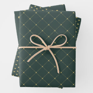 Gold and Green Wrapping Paper Flat Sheet Set of 3