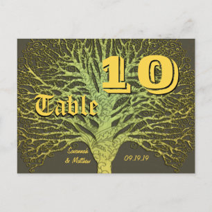Gold and Green Yellow Damask Tree Table Number Postcard